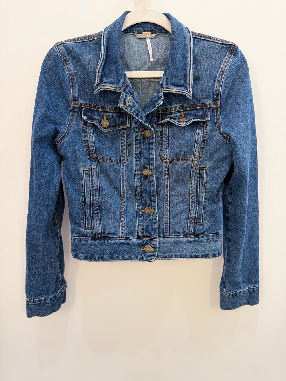 Free People Medium Blue Denim Button-Up Jacket